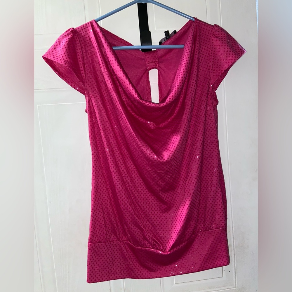 Express Pink Sequin Open Back Blouse Size Small